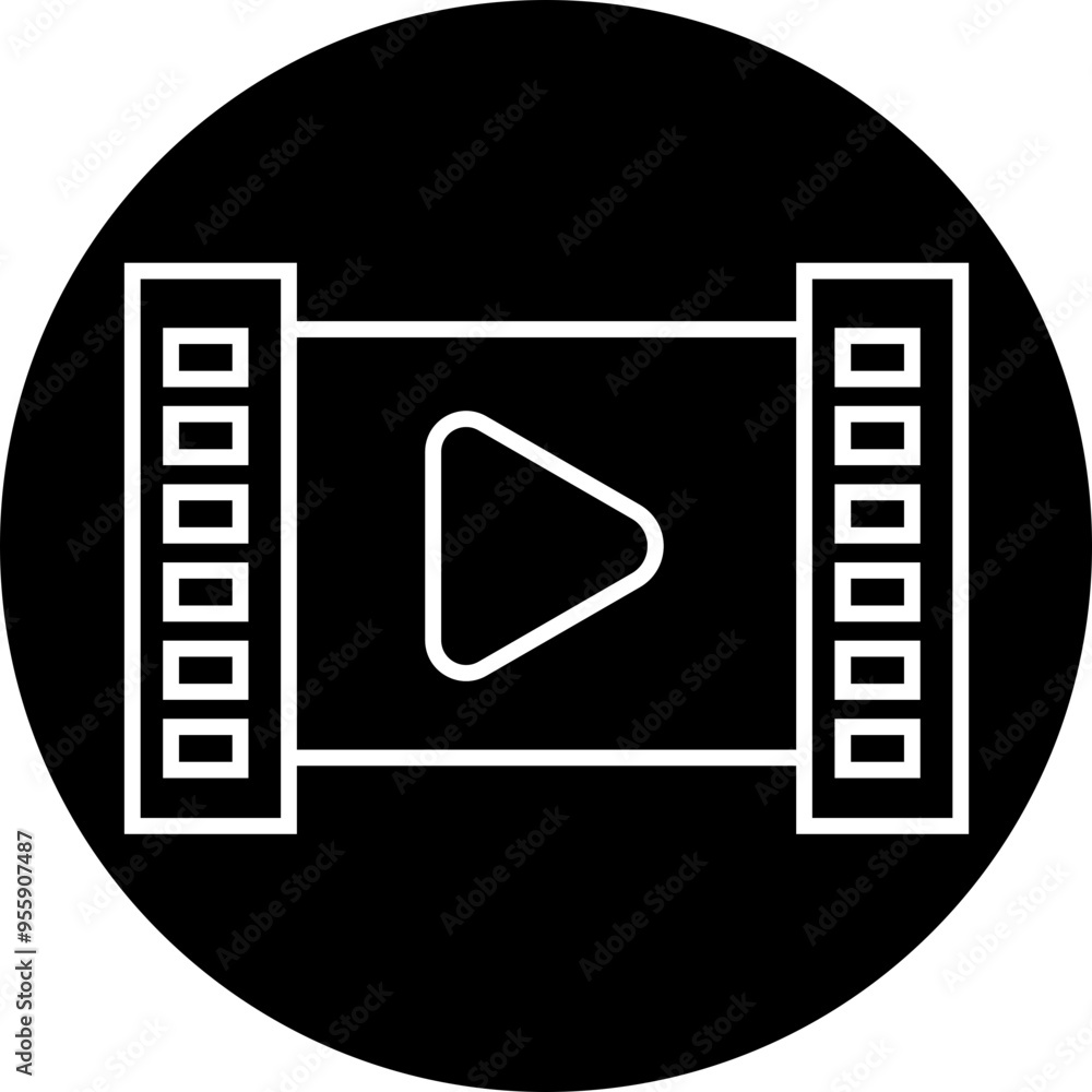 Poster play video button icon. trendy circle vector in linear style. radio symbol video player arrow. music