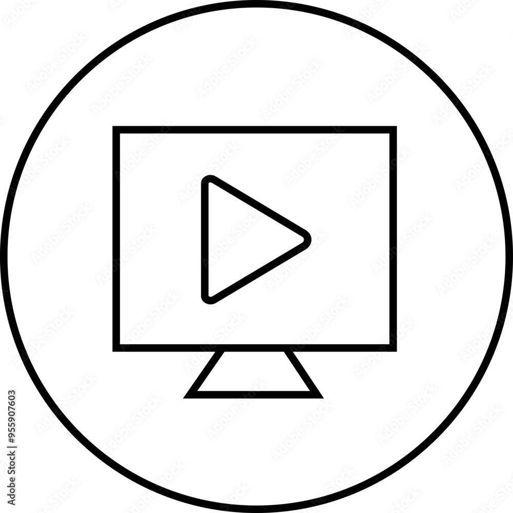 Poster play video button icon. trendy circle vector in linear style. radio symbol video player arrow. music