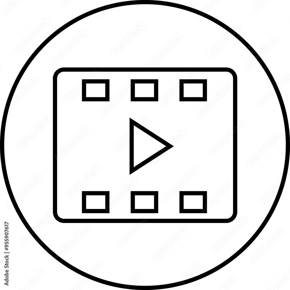 Poster play video button icon. trendy circle vector in linear style. radio symbol video player arrow. music