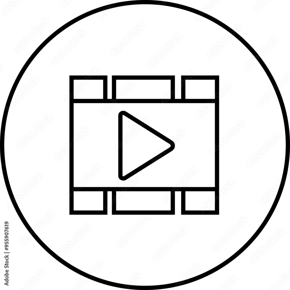 Poster play video button icon. trendy circle vector in linear style. radio symbol video player arrow. music
