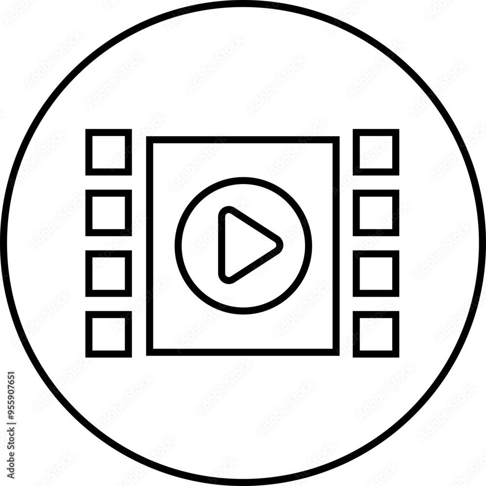 Poster play video button icon. trendy circle vector in linear style. radio symbol video player arrow. music