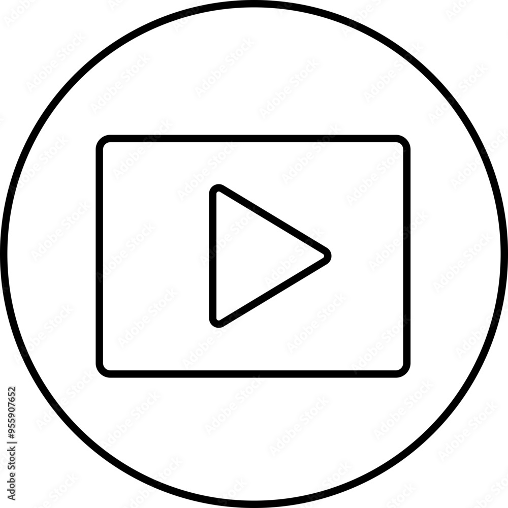 Poster play video button icon. trendy circle vector in linear style. radio symbol video player arrow. music
