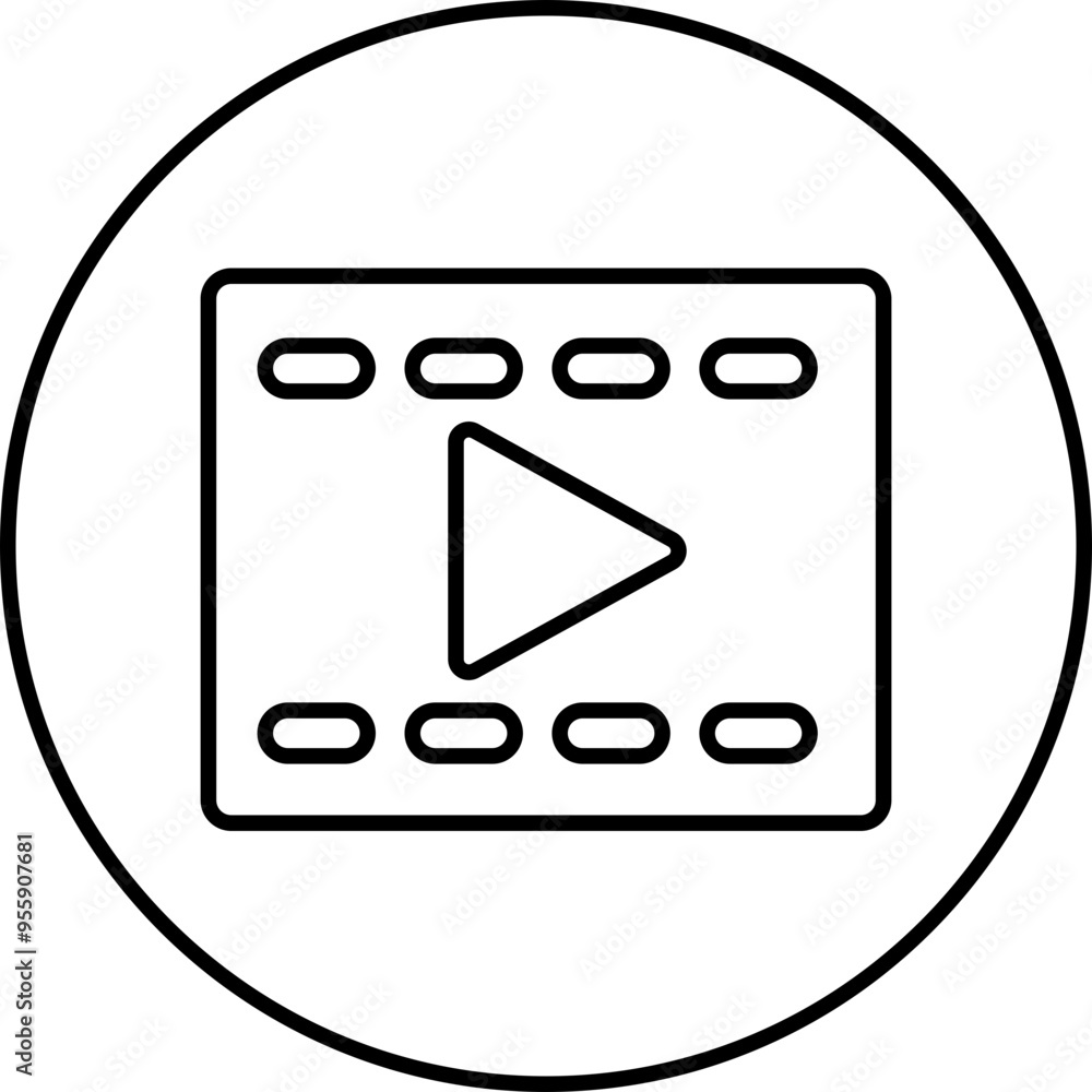 Poster play video button icon. trendy circle vector in linear style. radio symbol video player arrow. music