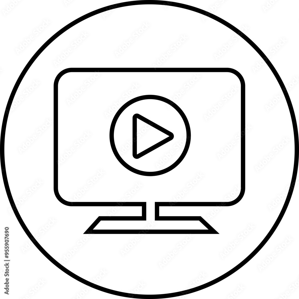Poster play video button icon. trendy circle vector in linear style. radio symbol video player arrow. music