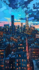 Obraz premium Retro pixel city illustration poster background