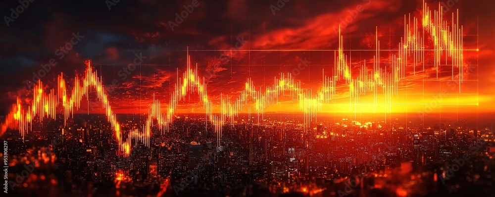 Poster digital graph showing sharp declines in interest rates, global financial crisis concept