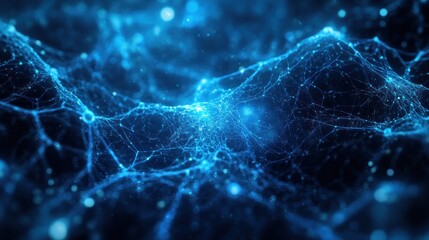 Abstract Blue Network of Glowing Lines and Particles