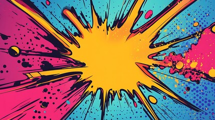 Abstract Comic Book Explosion with Yellow, Pink, and Blue Colors