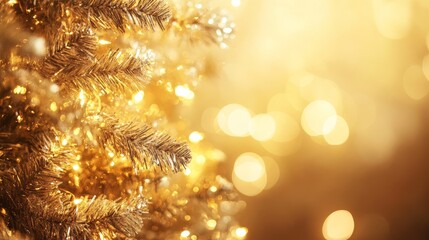 Obraz premium Christmas tree with gold blurred lights. Christmas background