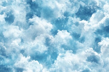 Obraz premium Processed collage of cloudy light blue sky texture. Background for banner, backdrop or texture for 3D mapping, ai
