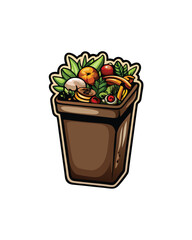 Editable stroke vector of a compost bin with organic waste.