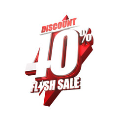 3d sales red and white discount price tag for composition 40 percent, amazing for product promotion