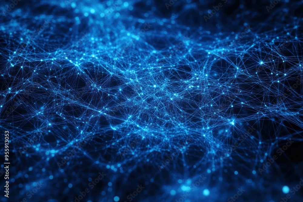 Aufkleber abstract blue network with glowing nodes and lines
