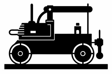roller machine silhouette, Road roller vector illustration, Construction vehicle

