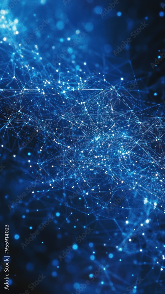 Poster abstract blue network with glowing points and lines