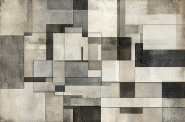 Abstract Geometric Shapes in Neutral Tones on Textured Paper, Featuring Muted Grays and Beiges with Subtle Gradients