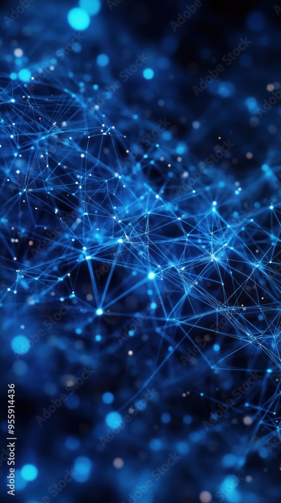 Poster abstract blue network with glowing nodes and lines