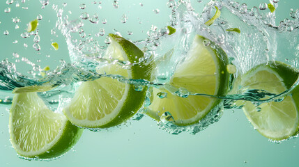 fruits and vegetables splashing in a graphic advertising background.