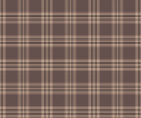 Plaid fabric pattern, brown, cream, black, seamless for textile and design clothes skirt pants apron tablecloth blanket or decoration fabric. Vector illustration.