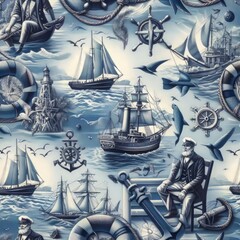 45 11 Nautical print oilcloth Oilcloth with nautical themes such