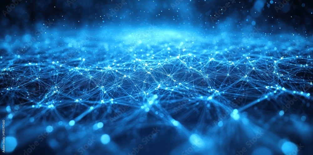 Poster abstract blue network of interconnected lines and nodes