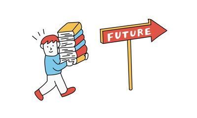 将来に向かってコツコツ努力する人物のイラスト