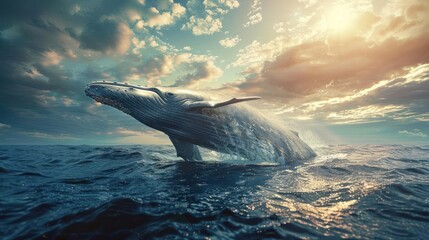 Fototapeta premium A majestic orca swims through the ocean, its powerful form reflected in the clear water.