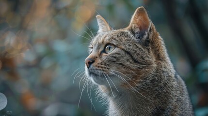 Fototapeta premium A majestic cat with striking eyes, looking deep into the distance.