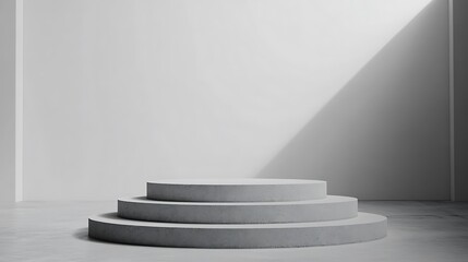 Obraz premium Three Circular Concrete Steps in a Minimalist Room