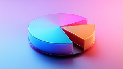 Obraz premium Floating 3D pie chart with glossy, gradient-colored segments, and light reflections, futuristic design
