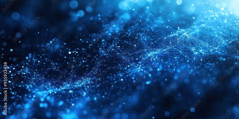 Poster abstract blue network with glowing points and lines