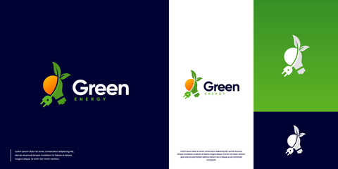 Electric light bulb and leaf logo, renewable and sustainable energy, graphic design template.