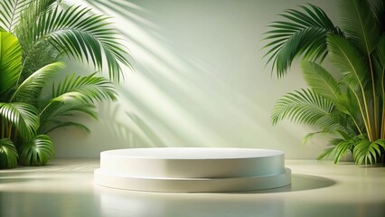 Fototapeta premium render of an empty summer podium for product display, summer, empty, podium, product display, render, showcase, exhibition