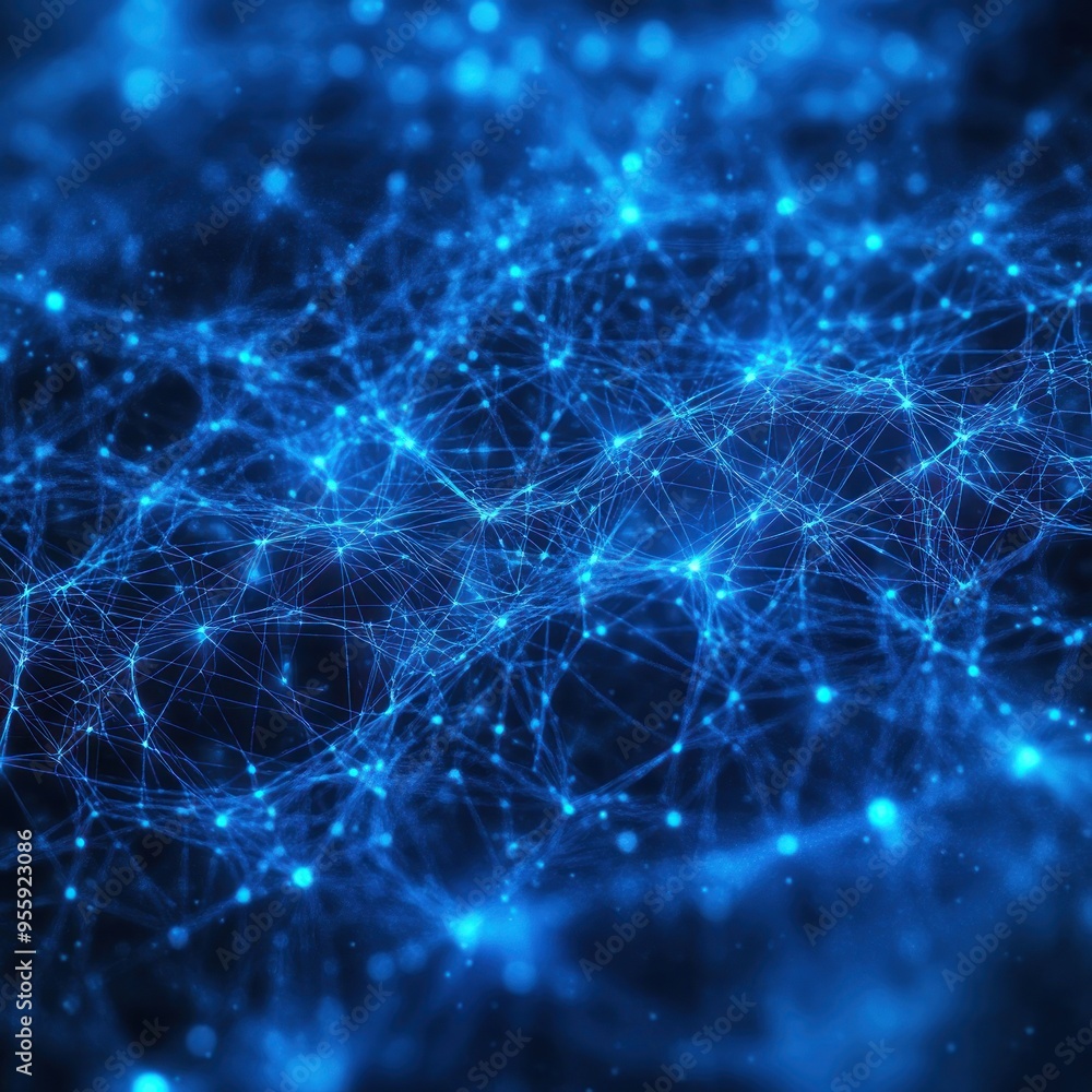 Aufkleber abstract blue network with glowing nodes and lines