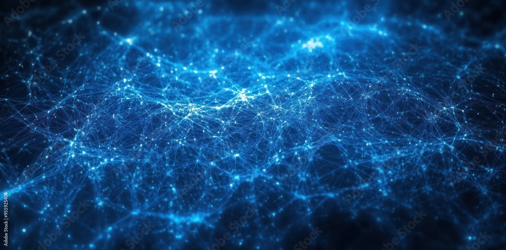 Poster abstract blue network of interconnected lines and glowing points