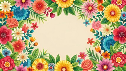 Obraz premium Floral pattern featuring colorful flowers and leaves, floral, pattern, flowers, leaves, colorful, design, background