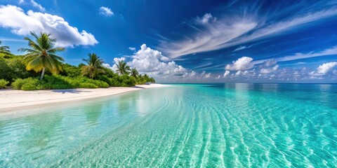Beautiful white sand beaches and crystal clear turquoise waters in the Maldives , paradise, tropical, relaxation, vacation