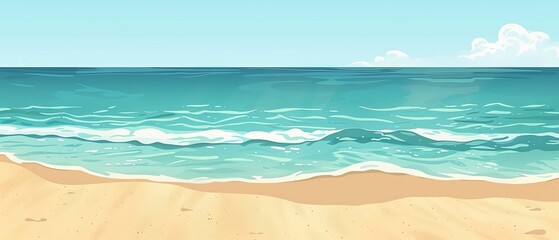 Obraz premium Soft sandy beach, calm ocean, serene environment, flat design illustration