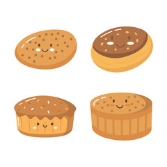 Collection of Cute Delicious Cookie Cake Cupcake Bread Bakery Food Dessert Character