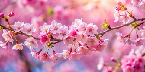 Fototapeta premium Beautiful close-up of pink cherry blossom sakura petals on a tree branch in spring season , cherry blossom, sakura, pink