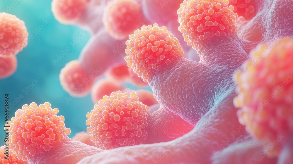 Aufkleber close-up view of vibrant cells showcasing intricate structures and textures in a microscopic world f