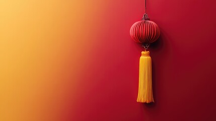 Fototapeta premium Elegant Red and Yellow Lantern on Vibrant Gradient Background Celebrating Traditional Festivities