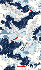 Japanese-style 2D illustrator doodle patterns for floor tiles and wallpaper