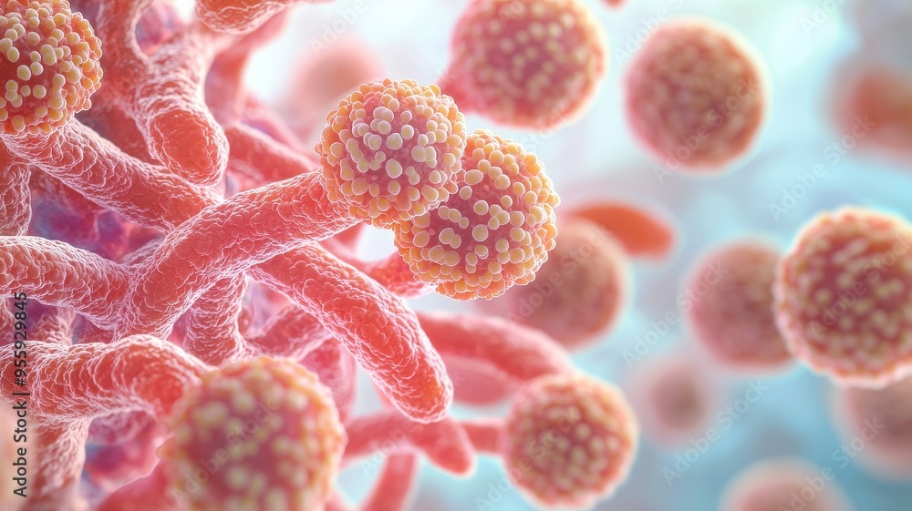 Poster microscopic view of vibrant cells and structures, showcasing intricate details of biological forms a