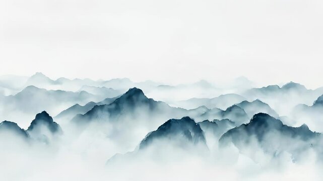 Abstract Mountain Landscape in Blue and White Porcelain Style