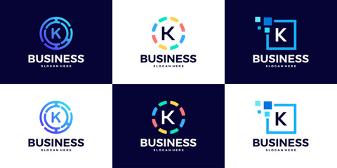 Collection of Technology letter K logo design template. Initials symbol for Business, Start up, Artificial Intelligence.