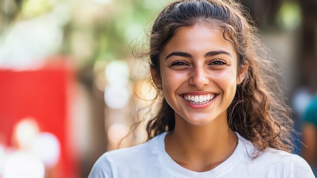 Portrait of a cheerful and supportive female volunteer, embodying the spirit of humanitarian aid and volunteering.