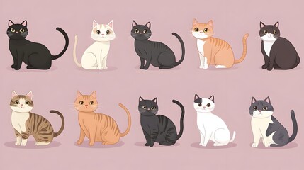 Charming Cartoon Cats in Soft Mauve Backdrop