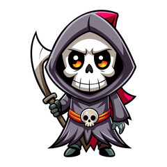 Halloween character vector elements. Halloween characters like teddy bear, ghost and grim reaper isolated on a white background for horror collection design. Vector illustration