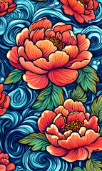 Japanese-style 2D illustrator doodle patterns for floor tiles and wallpaper